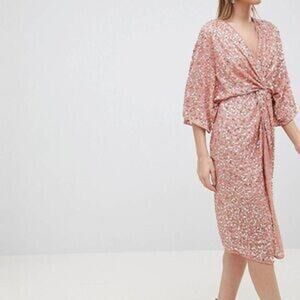 ASOS Pink Sequin Midi Dress